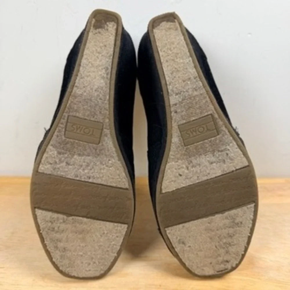 TOMS‎ Classic Espadrille Wedge Heels Womens 7 Black Corduroy Peep Toe Shoes Y2K